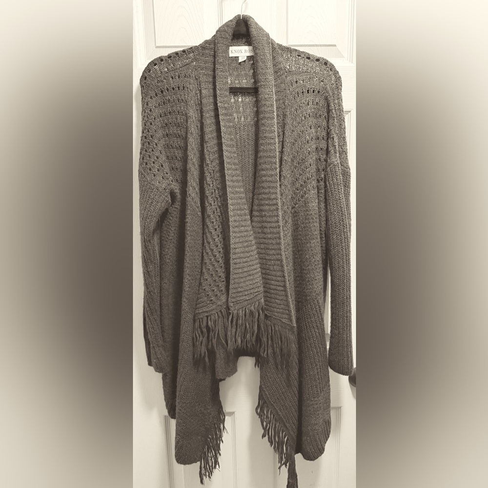 Cozy Fringe Open-Front Sweater - Dark Green